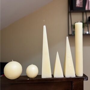Assorted Geometric Candle Molds, Beeswax Candles and Braided Wicking